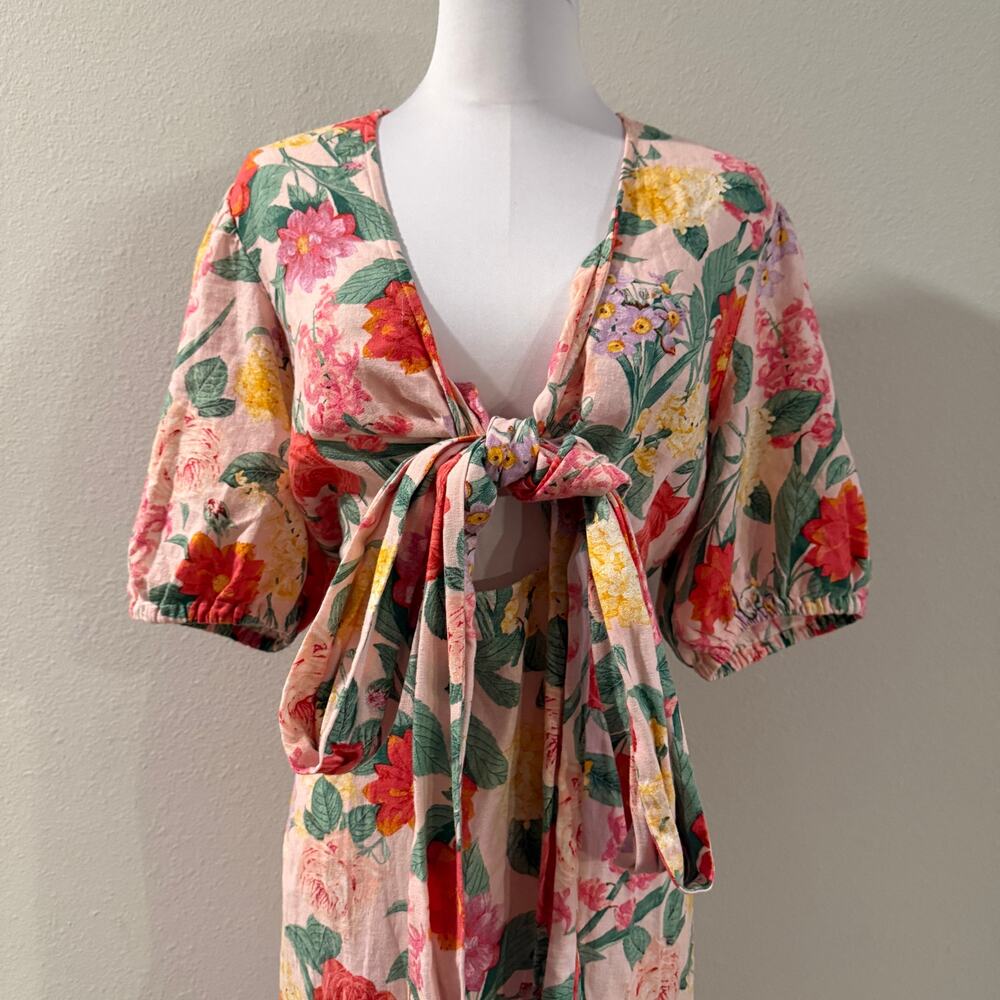 Old Navy Linen Blend Floral Pink Maxi Dress XL Cottage Coquette Resort Garden - Picture 4 of 9
